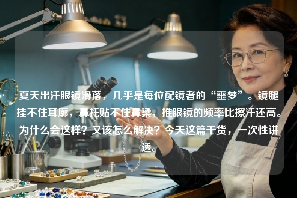 夏天出汗眼镜滑落，几乎是每位配镜者的“噩梦”。镜腿挂不住耳廓，鼻托贴不住鼻梁，推眼镜的频率比擦汗还高。为什么会这样？又该怎么解决？今天这篇干货，一次性讲透。
