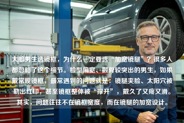 大脸男生选镜框，为什么一定要选“加宽镜腿”？很多人都忽略了这个细节。脸型偏宽、颧骨较突出的男生，如果戴常规镜框，最常遇到的问题就是：镜腿夹脸、太阳穴被勒出红印，甚至镜框整体被“撑开”，戴久了又疼又滑。其实，问题往往不在镜框宽度，而在镜腿的加宽设计。