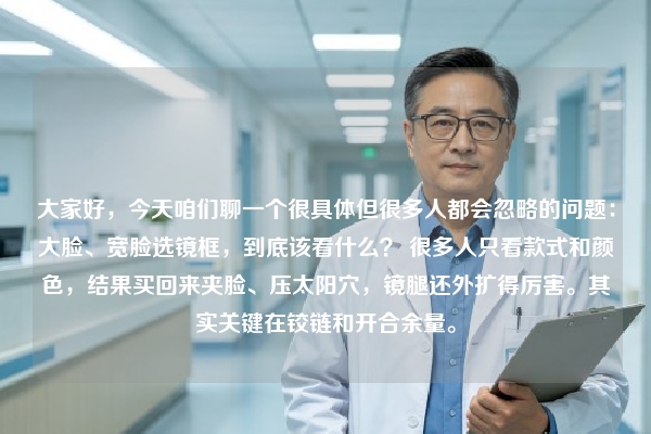 大家好，今天咱们聊一个很具体但很多人都会忽略的问题：大脸、宽脸选镜框，到底该看什么？ 很多人只看款式和颜色，结果买回来夹脸、压太阳穴，镜腿还外扩得厉害。其实关键在铰链和开合余量。
